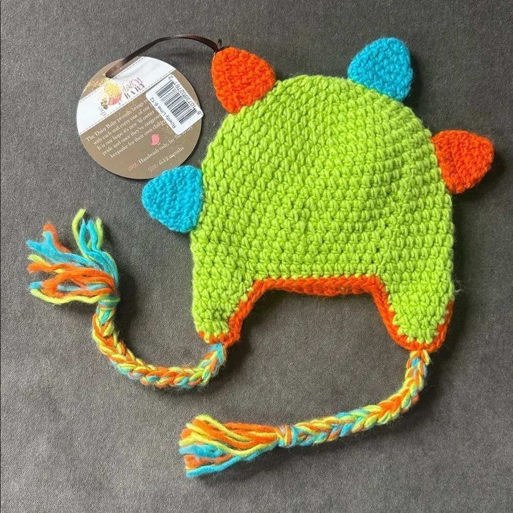 Daisy Baby Unisex Infant Beanie Hat Rowdy Monster in Lime Green 6-12 months NWT